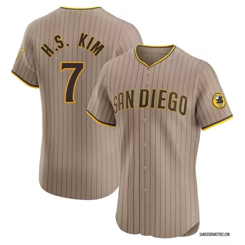 Men%27s San Diego Padres #7 Ha Seong Kim White Stitched MLB Cool Base Nike Brown Jersey